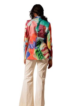 Multicolour abstract print blazer with bead embellishments and threadwork. - Aza Fashions Designer Multicolor Long Sleeve Blazer, Designer Multicolor Spring Blazer, Designer Multicolor Blazer For Spring, Embellished Blazer, Blazer Pattern, Blazer For Women, Printed Blazer, Blazers For Women, Aza Fashion