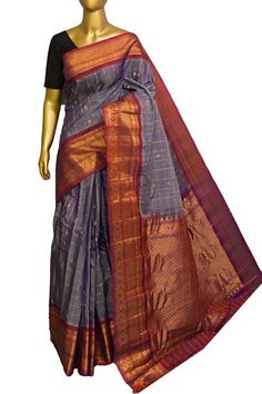 Now show up at a party like the next Cinderella with this grey color Sico Gadwal Saree with contrasting color pallu that has an elaborate zari work with an eye-catching look. It has zari-check work on the body, amazing golden butta spread through the body, and native and plain zari work on the pallu and the border. Color: A shade of grey color Technique: Amazing work of golden zari buti work on the body with traditional weaving with zari check work on the body Fabric: Sico Gadwal Shades Of Gray Color, Color Techniques, Work Sarees, Traditional Weaving, Super Sale, Shades Of Grey, Blouse Designs, Silk Sarees, Contrasting Colors