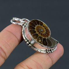 Sterling Silver Gemstones With Natural Inclusions, Silver Spiral Gemstone Jewelry, Ammonite Fossil, Sterling Silver Jewelry Handmade, Silver Gemstone Jewelry, Wire Weaving, Handmade Pendant, Handmade Pendants, Sterling Silver Pendant