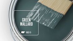 a paint can with a brush in it and the words green mallard on it