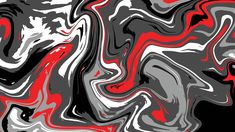 an abstract painting with red, black and white swirls in the center on a black background