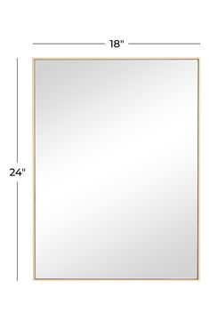 a square mirror with measurements for the frame and top edge, shown in white or gold