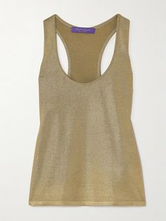 RALPH LAUREN COLLECTION Metallic silk-blend tank | NET-A-PORTER Chic Fitted Metallic Tank Top, Luxury Tops For Summer Night Out, Chic Gold Tank Top For Night Out, Chic Shimmer Sleeveless Tank Top, Luxury Sleeveless Summer Tops, Gold Tank Top For Evening, Glamorous Fitted Gold Tank Top, Elegant Metallic Tank Top For Summer, Fitted Gold Tank Top For Evening