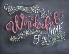 the most wonderful time of the year written on a chalkboard