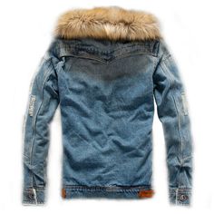 Light Blue Jean Jacket, Jaket Denim, Denim Jacket With Fur, Casual Denim Jacket, Denim Jacket Winter, Jean Jacket Men, Warm Winter Jackets, Denim Outerwear, Blue Jean Jacket