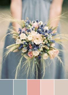 a woman holding a bouquet of flowers in front of a television screen with the image of a bride's bouquet on it