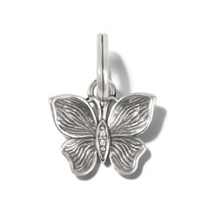 This sculptural, etched butterfly charm with petal-shaped wings is ready to make a beautiful landing on your charm carriers. Elegant Sterling Silver Butterfly Charm, Spring Handbags, Animals And Nature, Silver Cleaner, New Charmed, Brighton Jewelry, Handbag Charms, Butterfly Charm, Free Gift Wrapping