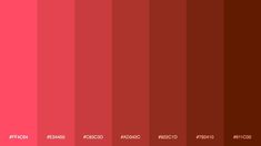 the color red is shown in shades of pink, brown, and orange with different colors