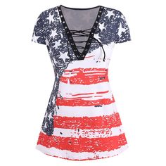 American Flag Lace Up Plus Size T-shirt - Red - 5931082812 - Women's Clothing, Plus Size Women's Clothing  #PlusSizeWomensClothing #Women's #Clothing # #Plus #Size #Women's #Clothing 4th Of July Dresses, Lace Up T Shirt, Spandex Shirts, Plus Size T Shirt, Trendy Plus Size Clothing, Patriotic Shirts, 4th July, Shoe Closet, Plus Size Womens Clothing