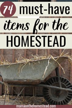 an old wheelbarrow with hay in it and the words 17 must have items for the