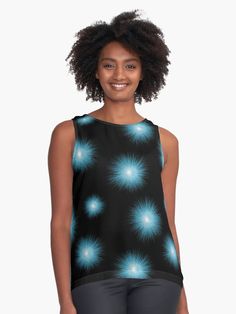 "Fuzzy Blue Balls on a Black Background. " Sleeveless Top for Sale by MaritzaGoodIdea | Redbubble Blue Ball, Ladies Dress, Dress Socks, Beautiful Patterns, Black Background, Black Backgrounds, A Black, Sleeveless Top, Womens Dresses