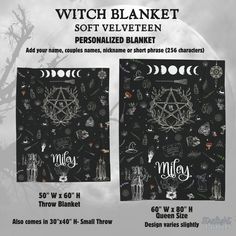 two black and white images with the words witch blanket