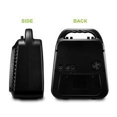 the side and back view of a black case with buttons on each side, and an electronic device in the middle