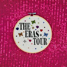 the eras tour embroidered on pink sequins