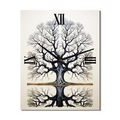 a large clock with trees on it