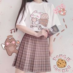 Color: White, Size: XXL Kawaii Tshirt, Kawaii Cookies, Crop Top With Jeans, Style Kawaii, Bunny Cookies, Japanese Harajuku, Kawaii Harajuku, Kawaii Bunny, Tshirt Women