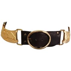 1970s Castlecliff Golden Eagles & Leather Belt. Thick brushed links between each leather pieced. Large oval front buckle, nonremovable. 31.5"-33.5" length. Golden Belt, Thick Belt, Golden Eagles, Leather Pieces, Leather Belts, Eagles, Amazing Jewelry, Leather Belt, Real Leather