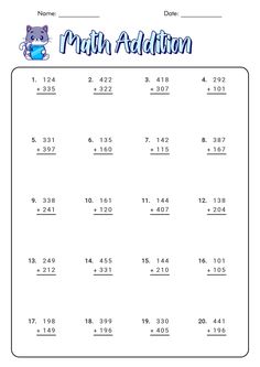 math addition worksheet for students with numbers