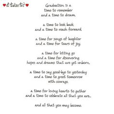 a poem written in black ink on white paper with the words graduation and time to look forward