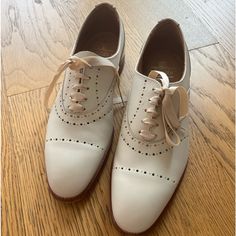 Genuine Leather Brand New Great Condition Classic Cream Leather Shoes With Leather Sole, Classic Lace-up Golf Shoes, Classic Cream Leather Shoes With Almond Toe, Classic Cream Almond Toe Leather Shoes, Classic Cream Oxfords With Leather Sole, Classic Cream Leather Oxfords, Classic Golf Shoes With Leather Sole And Round Toe, Classic Lace-up Golf Shoes With Leather Sole, Classic Wingtip Golf Shoes