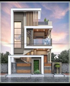 this is an architectural rendering of a modern style house in the city, with balconies and balconyes