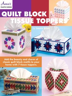 an advertisement for quilt block tissue toppers