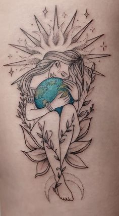 a woman with a globe on her stomach