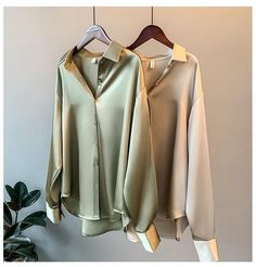 Satin Shirts For Women, Khaki Blouse, Satin Bluse, Women Long Sleeve Dress, Vintage Blouse, Satin Shirt, Bhutan, Satin Blouse, Green Blouse