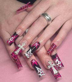 Acrylic Nail Designs Coffin, Super Cute Nails, Red Acrylic Nails, Trendy Outfit Ideas, Grunge Nails