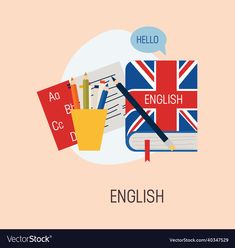 an english book with the flag of england on it and pencils in front of it