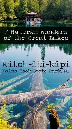 the book cover for 7 natural wonders of the great lakes by kitch - ti - kipi palms book state park, mi