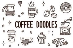 coffee doodles on a white background