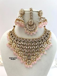 Premium quality Kundan Necklace comes with Jhumki Earrings and Tikka/ Indian Jewelry/Premium Quality Polki and Kundan Jewelry/Pink   All items are shipped from Brampton, Ontario, Canada. If you need your item by a certain day, please reach out to us for express delivery option before placing the order so that we can update the shipping for you. Standard shipping/delivery timeline Below are the delivery timeline estimates. We dispatch all orders by the next business day. ---> USA delivery timeline * 3-5 business days to major urban centers in USA. It may take 1-2 days extra to remote locations ---> Canada delivery timeline  * 2-3 business days - GTA  & Montreal  * 2-4  business days - Rest of Ontario/Quebec * 2-6 business days-  Rest of Canada    ---> Europe/Middle East timeline * 5-10 busi Brampton Ontario, Kundan Necklace Set, Necklace Set Indian, Kundan Jewelry, Jhumki Earrings, Indian Jewelry Sets, Kundan Necklace, Color Necklace, Jewelry Indian