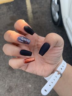 Fall Nails Design 2024, Halloween Coffin Nails, Black Fall Nails, Fall Nails Design, Different Color Nails, Macro Recipes, Posh Nails, Nail Pics, Santa Nails