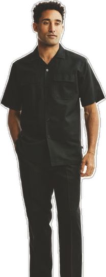 Button-up Workwear Sets With Pockets, Black Collared Workwear Sets, Classic Relaxed Fit Sets For Workwear, Relaxed Fit Workwear Sets With Pockets, Black Button-up Work Pants, Black Button-up Pants For Work, Black Relaxed Fit Sets For Workwear, Black Relaxed Fit Workwear Sets, Black Short Sleeve Sets For Workwear