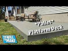 a patio deck with the words pallet platform deck