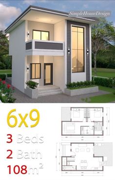 two story house plan with 3 bedroom and 2 bathrooms in the same floor area,