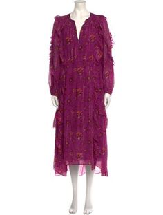 Ulla Johnson Silk Tent DressPurpleFloral PrintRuffle EmbellishmentLong Sleeve with V-NeckSash-Tie Closure at FrontDesigner Fit: Dresses by Ulla Johnson are typically designed for an oversize fit. Purple Long Maxi Dress For Fall, Purple Long Sleeve Ruffled Maxi Dress, Purple Maxi Dress For Fall, Purple Long Sleeve Maxi Dress With Ruffles, Long Purple Floral Print Dress, Purple V-neck Maxi Dress For Fall, Purple V-neck Dress For Daywear, Silk Long Dress, Silk Dress Long