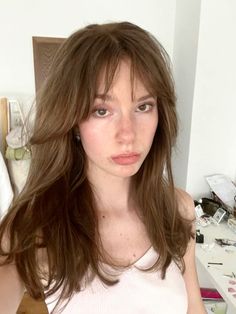 Birkin bangs Long Curtain Bangs With Fringe, Non Layered Haircuts, Fringe Into Curtain Bangs, Curtain Bangs Haircut Straight Hair, Short Layers Wispy Bangs, Hair With Long Fringe, Layered And Bangs Haircut, Long Hair And Fringe Bangs, Casual Bangs Hair