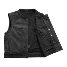 Lowrider - Men's Motorcycle Leather Vest The Lowrider offers both function and comfort built of our ever popular club style vest with a key change, shorter to prevent rising. The lowrider is a great option for those looking for something not as short as the Lowside and not as long as the Sharp Shooter. Features: Two and Half inches shorter than your traditional vest for proper fitting. Diamond Naked Black Cowhide Leather. Club style vest with one-inch collar, covered snaps and hidden cropped cen Motorcycle Leather Vest, Sharp Shooter, Key Change, Black Leather Vest, Motorcycle Vest, Biker Vest, Style Vest, Studded Jacket, Distressed Jacket