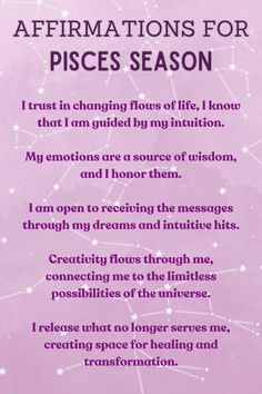 an affirmation poem for piscs season with the zodiac sign on it