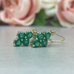 Emerald Dangle Earrings, Family Birthstone Earrings, 14k Yellow Gold, Emerald Earrings, May Birthstone, Leaver Back Earrings #6873 #MayBirthstone #6832 #FamilyBirthstone #Earrings #Emerald #GiftForHer #EmeraldEarrings #WeddingGift #DangleEarrings #14kYellowGold Luxury Birthstone Earrings For Anniversary, Formal Emerald Earrings With Prong Setting, Emerald Earrings With Prong Setting, Green Fine Jewelry Cluster Earrings For Formal Events, Hypoallergenic 14k Gold Green Jewelry, Hypoallergenic Green 14k Gold Jewelry, Elegant Green Cluster Earrings With Prong Setting, Round Green 14k Gold Earrings, Classic Emerald Earrings For Anniversary