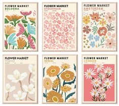 PRICES MAY VARY. High-Quality Canvas Flower Market Wall Art Set：Each Flower Market Posters & Prints is made of ultra quality waterproof canvas and fade-resistant inks to make sure it lasts. The elegant floral prints are the perfect minimalist wall room decor for your bedroom, study, living room, office, dormitory, hallway etc. Perfect Aesthetic Room Decor Idea：The size of these aesthetic bedroom posters set are 8x10inchx6pcs. Our flower picture wall decor is also a botanical art. Hang it on your Flower Market Posters, Vintage Floral Wall Decor, Flower Market Prints, Danish Pastel Room, Gallery Wall Art Prints, 달력 디자인, Pastel Room Decor, Market Poster, Retro Artwork