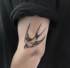 a black and white bird tattoo on the arm