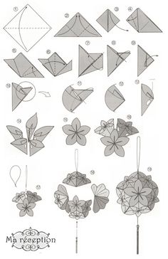 instructions to make an origami flower with leaves and flowers on the stems,