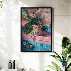 Bring the jungle into your bathroom with this stunning leopard wall art. Featuring a relaxed leopard in a tropical bathroom setting, this piece adds a playful and exotic touch to your space. 𝐌𝐀𝐓𝐄𝐑𝐈𝐀𝐋 𝐎𝐏𝐓𝐈𝐎𝐍𝐒 𝐀𝐕𝐀𝐈𝐋𝐀𝐁𝐋𝐄 - Print Poster only - Framed: Black/White/Natural Color - Canvas wrapped: Black/White - Framed Canvas: Black/White/Brown - Metal Print - Acrylic Print 🔷 𝐅𝐑𝐄𝐄 𝐒𝐇𝐈𝐏𝐏𝐈𝐍𝐆 𝐖𝐎𝐑𝐋𝐃𝐖𝐈𝐃𝐄 Shipped worldwide from 𝑼𝑺𝑨, 𝑼𝑲, 𝑵𝑬𝑻𝑯𝑬𝑹𝑳𝑨𝑵𝑫 & Sofa Painting, Rosa Sofa, Jungle Wall Decor, Grand Room, Leopard Wall Art, Leopard Wall, Maximalist Wall, Jungle Wall, Maximalist Wall Art