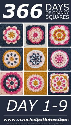 an advertisement for crochet granny's day with pictures of flowers in squares