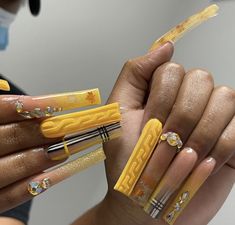 Yellow Acrylic Nails, Baby Nails, Nails Design With Rhinestones, Fall Acrylic Nails, Crazy Nails