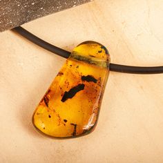 Amber's honeyed coloring and intriguing inclusions find a showcase in this minimalist necklace. Juan Garcia selects a sleek cord of black rubber for a bold contrast. The result is a beautiful and very unique fashion statement. Due to the natural organic origin of amber please expect slight variations in color and size. Since amber is a solidified resin there may be remnants of plants and insect fossilized within â which only proves its authenticity. Leather Pendant, Hue Color, Amber Pendant, Natural Amber, Honey Colour, Amber Stone, Amber Jewelry, Minimalist Necklace, Black Rubber