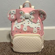 Brand New Loungefly Minnie Mouse Ice Cream Mini Backpack White Minnie Mouse Bag For Daily Use, Casual White Minnie Mouse Bag, White Minnie Mouse School Bag, Duck Backpack, Harry Potter Backpack, Mickey Mouse Pumpkin, Disney Pixar Characters, Pokemon Charmander, Mini Backpack Purse